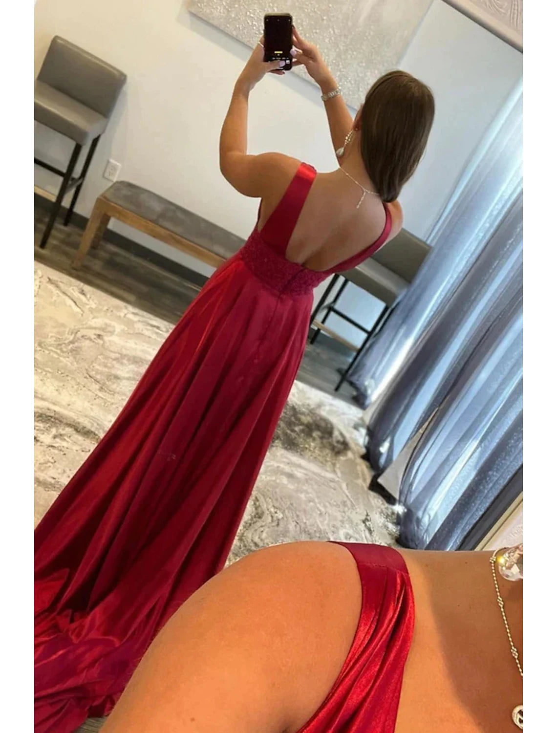 wholesale  A-Line Prom Dresses Empire Dress Formal Court Train Sleeveless Scoop Neck Lace Backless with Slit