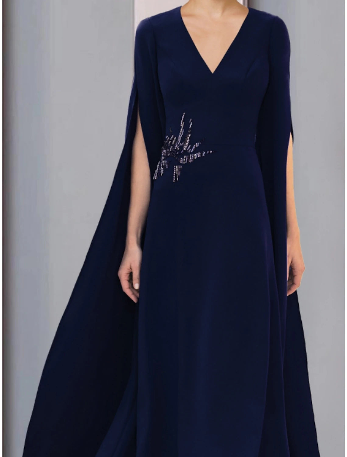 Wholesa A-Line Mother of the Bride Dress Wedding Guest Elegant V Neck Ankle Length Stretch Chiffon Half Sleeve with Sequin Ruching Solid Color