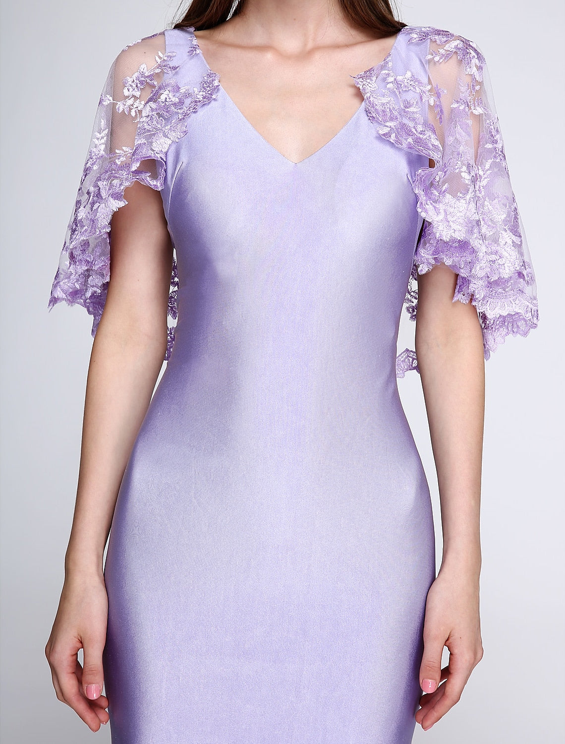 Aimishang Mermaid / Trumpet Bridesmaid Dress V Neck Sleeveless Wrap Included Sweep / Brush Train Jersey with Lace