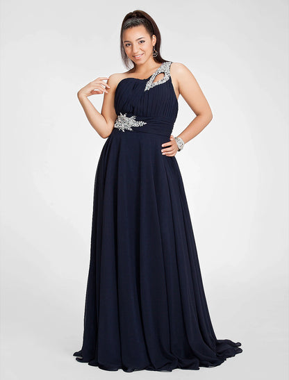 Wholesa  A-Line Cut Out Dress Wedding Guest Prom Sweep / Brush Train Sleeveless One Shoulder Chiffon with Ruched Beading