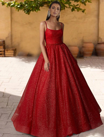 Wholesa Ball Gown Quinceanera Dresses Sparkle & Shine Dress Sweet 16 Birthday Floor Length Sleeveless Spaghetti Strap Tulle with Glitter Criss Cross Pleats