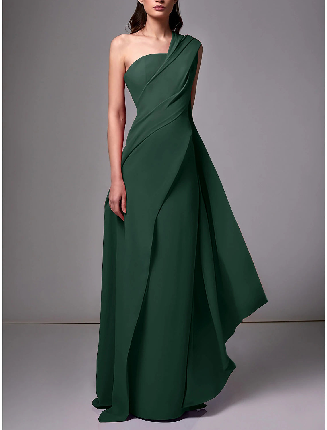 Wholesa Sheath Evening Gown Red Green Dress Elegant Dress Formal Sweep / Brush Train Sleeveless One Shoulder Stretch Chiffon with Pleats Ruched