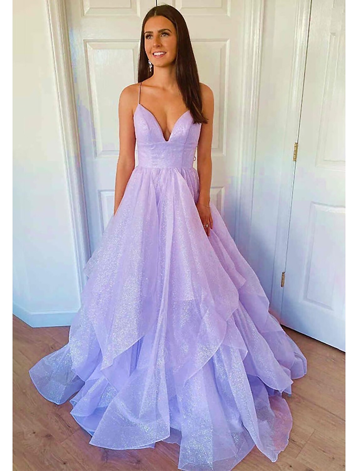 wholesale  Ball Gown A-Line Prom Dresses Sparkle & Shine Dress Formal Floor Length Sleeveless Sweetheart Tulle Backless with Pleats Ruffles