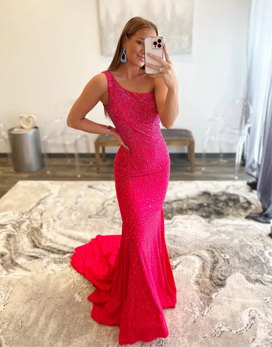 Wholesale Long Prom Dress Sexy Rhinestone One-Shoulder