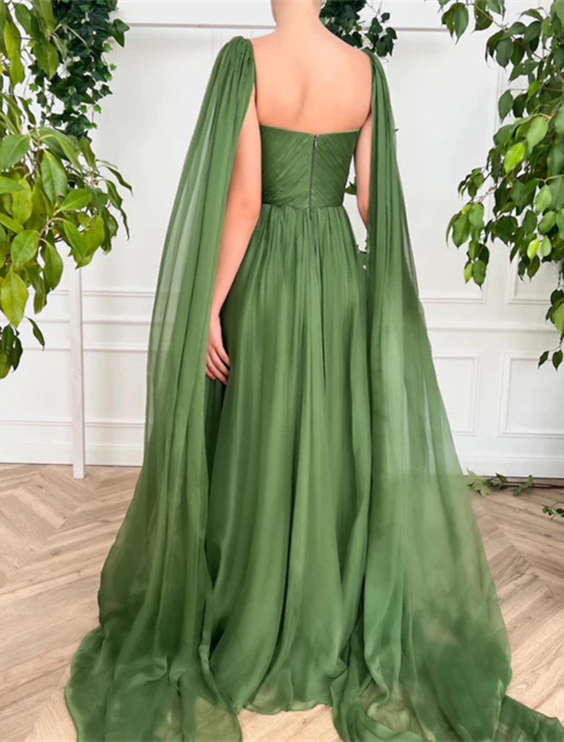 Wholesa A-Line Evening Gown Elegant Dress Wedding Party Court Train Sleeveless V Neck Fall Wedding Guest Chiffon with Ruched