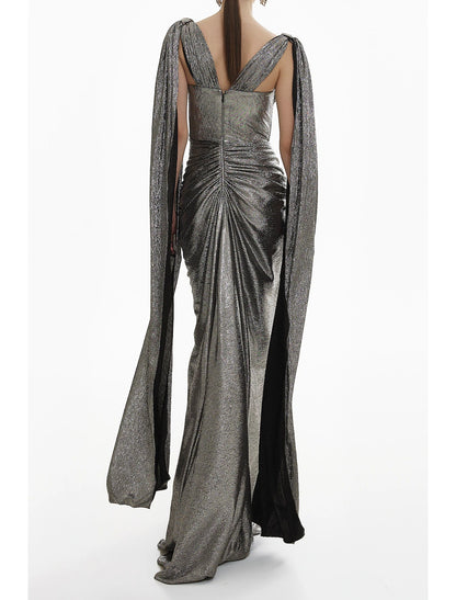 Aimishang Mermaid / Trumpet Evening Gown Elegant Dress Formal Long Sleeve V Neck Sequined with Glitter Ruched