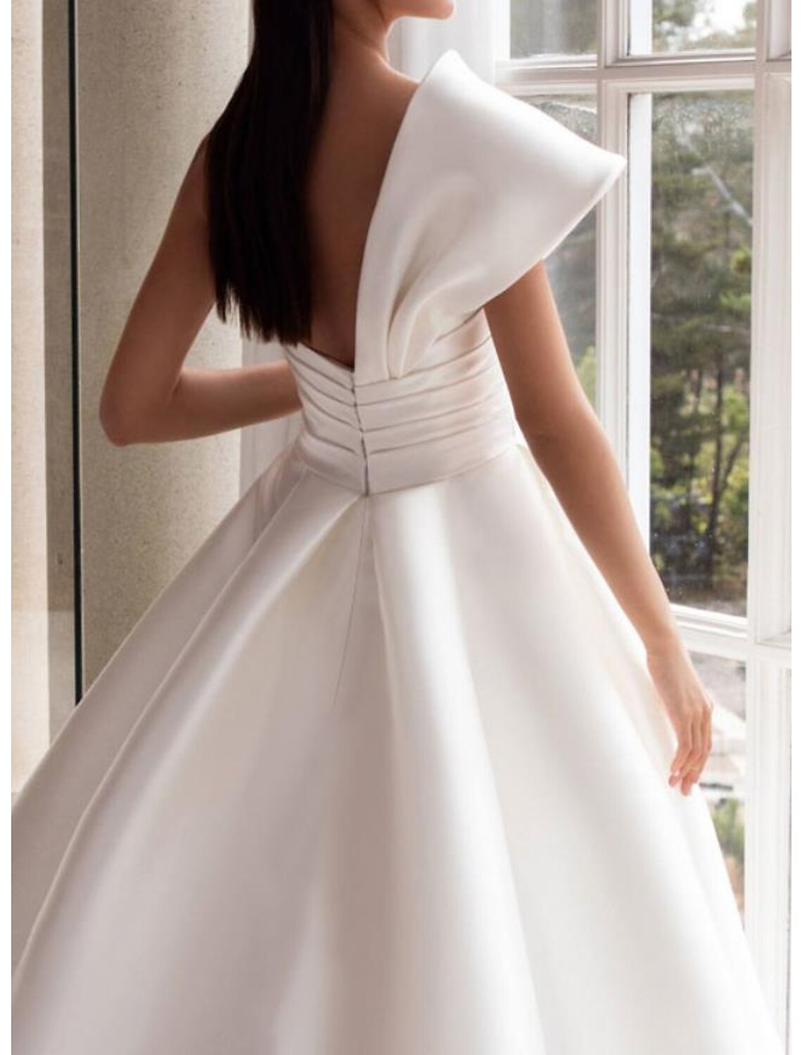 Wholesa Engagement Formal Wedding Dresses Ball Gown One Shoulder Cap Sleeve Court Train Satin Bridal Gowns With Buttons Ruched