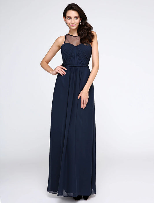 Wholesa Sheath / Column Elegant Dress Holiday Cocktail Party Ankle Length Sleeveless Illusion Neck Chiffon with Side Draping