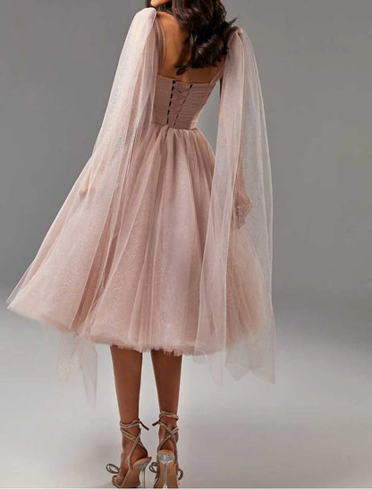 Wholesa  Ball Gown Cocktail Dresses Corsets Dress Graduation Birthday Tea Length Sleeveless Square Neck Tulle with Glitter