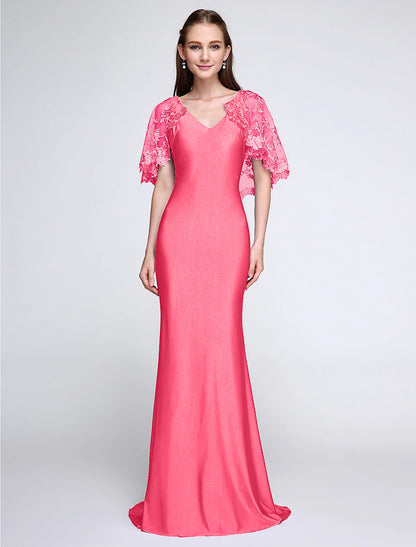 Aimishang Mermaid / Trumpet Bridesmaid Dress V Neck Sleeveless Wrap Included Sweep / Brush Train Jersey with Lace