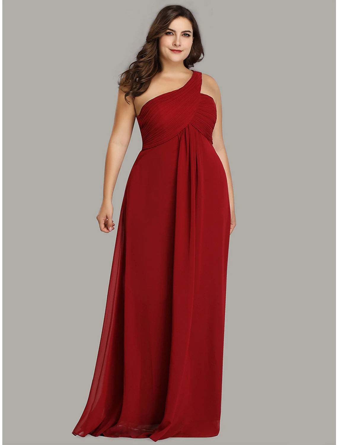 wholesale   A-Line Evening Gown Empire Dress Formal Evening Floor Length Sleeveless One Shoulder Bridesmaid Dress Chiffon Backless with Pleats Draping