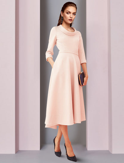 wholesale A-Line Mother of the Bride Dress Elegant High Low Jewel Neck Asymmetrical Tea Length Satin 3/4 Length Sleeve with Sash / Ribbon Solid Color