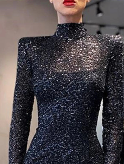 Wholesa Mermaid / Trumpet Evening Gown Elegant Dress Formal Cocktail Party Floor Length Long Sleeve High Neck Sequined with Sequin