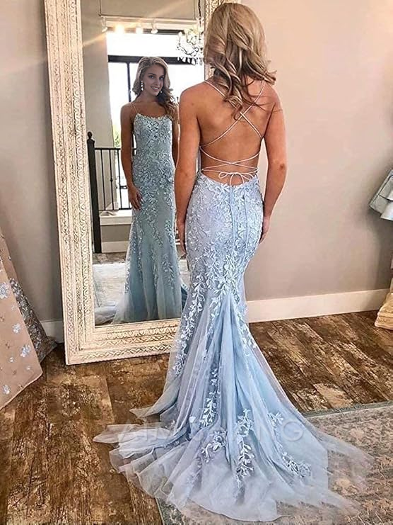 Aimishang Mermaid Sleeveless Off-the-Shoulder Sweep/Brush Train With Lace Tulle Prom Dresses