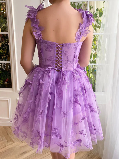 Wholesale A Line Elegant Short Evening Dress Tulle Prom Dress with 3D Butterflies