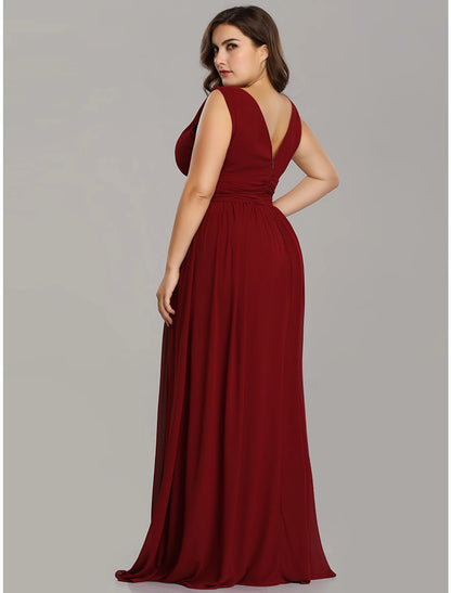 Wholesale A-Line Plus Size Wedding Guest Formal Evening Dress V Neck V Back Sleeveless Floor Length Chiffon with Pleats