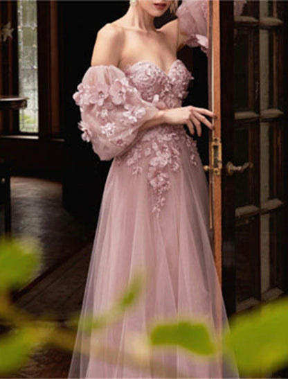 Wholesa A-Line Prom Dresses Corsets Dress Formal Evening Party Court Train Long Sleeve Strapless Tulle with Appliques