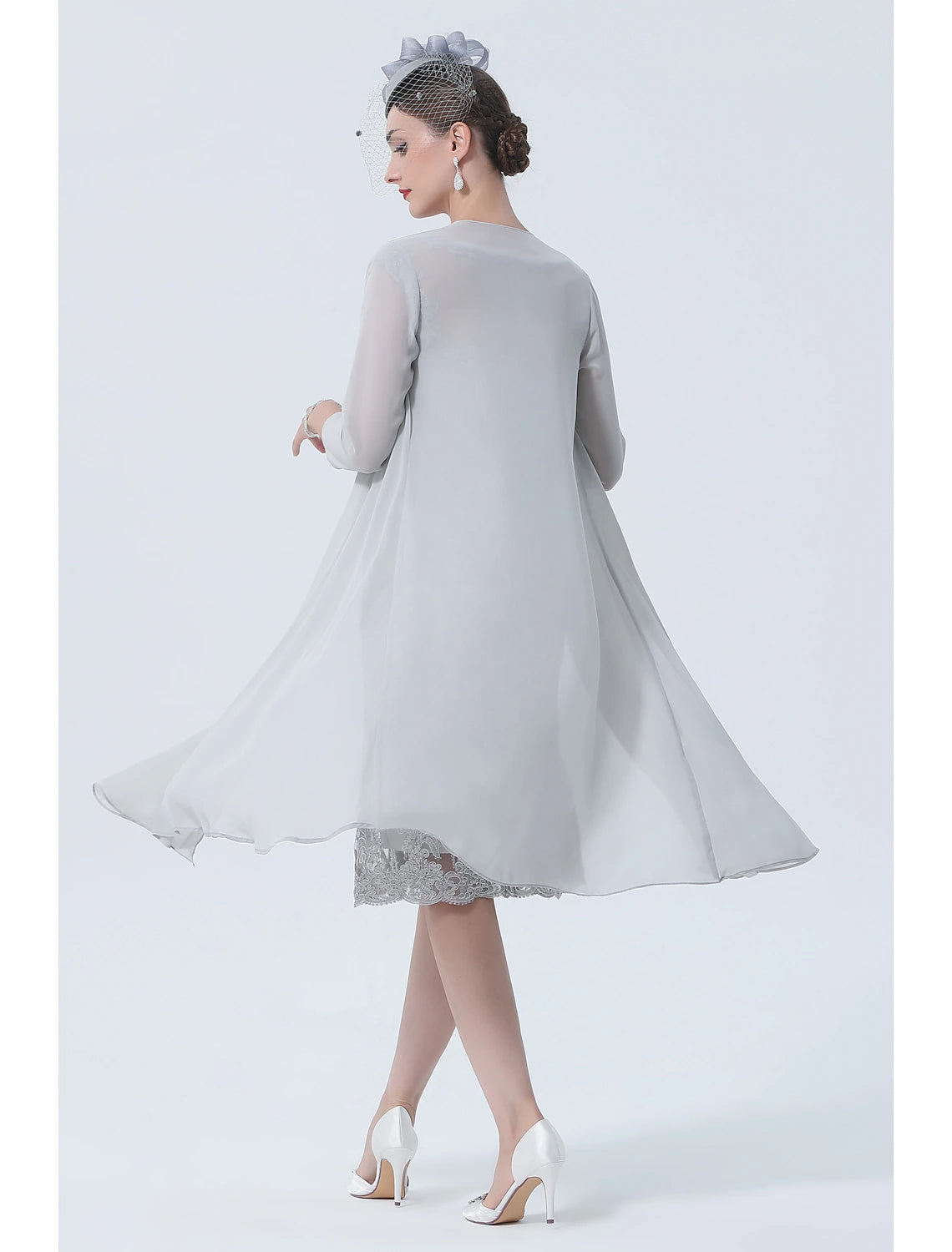 wholesale Two Piece Mother of the Bride Dress Church Vintage Plus Size Sexy Jewel Neck Tea Length Chiffon 3/4 Length Sleeve with Lace