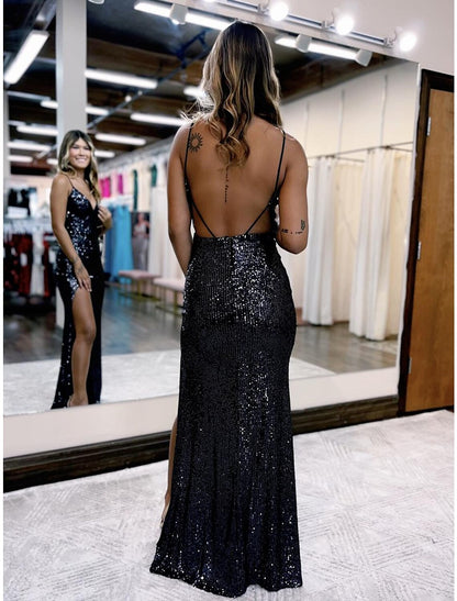 Wholesale Mermaid / Trumpet Prom Dresses Sparkle & Shine Dress Formal Floor Length Sleeveless V Neck Sequined Backless with Sequin