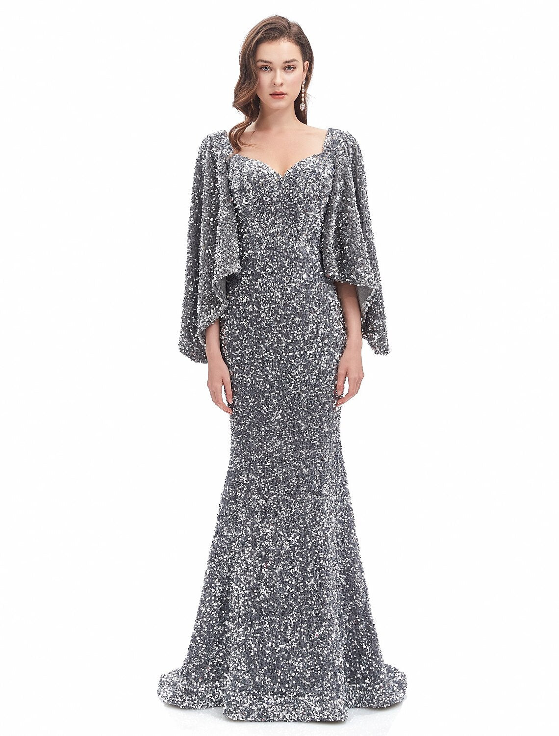 Wholesa Mermaid / Trumpet Evening Gown Sparkle Dress Formal Evening Court Train Long Sleeve Sweetheart Sequined with Sequin