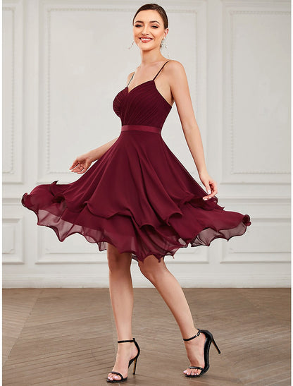 Wholesale A-Line Homecoming Dresses Elegant Dress Homecoming Short / Mini Sleeveless Sweetheart Chiffon with Pure Color Tiered