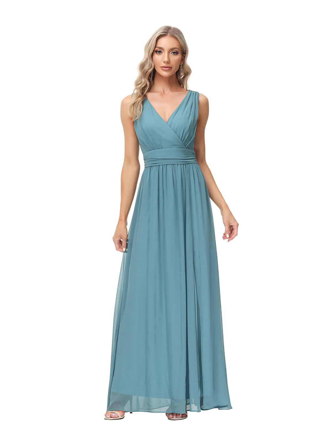 wholesale  A-Line Evening Gown Empire Dress Party Wear Floor Length Sleeveless V Neck Chiffon V Back with Slit