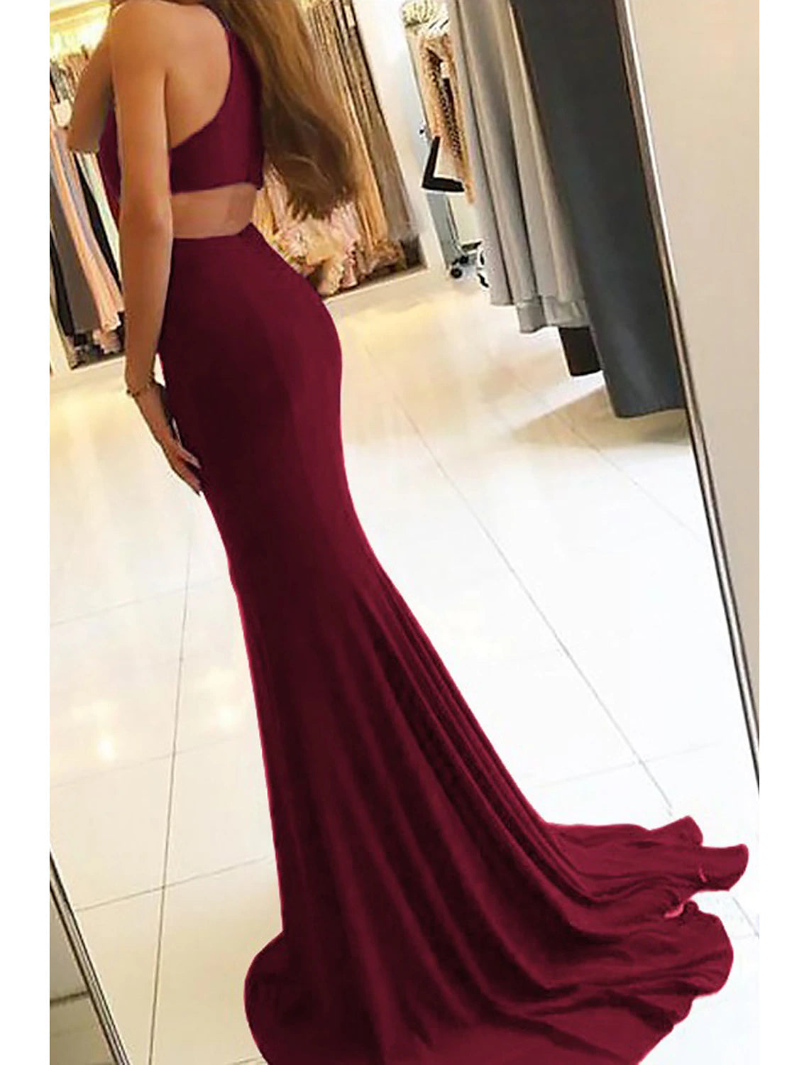 Wholesa  Mermaid / Trumpet Evening Gown Bodycon Dress Formal Prom Court Train Sleeveless High Neck Stretch Fabric with Slit