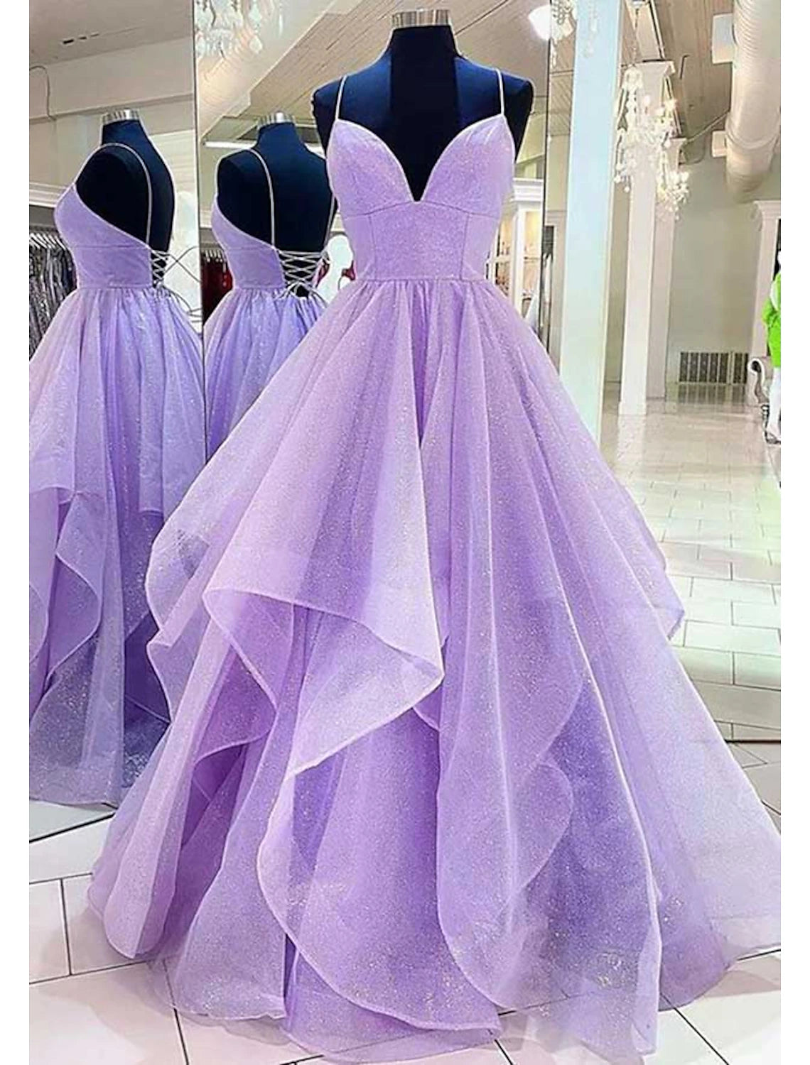 wholesale  Ball Gown A-Line Prom Dresses Sparkle & Shine Dress Formal Floor Length Sleeveless Sweetheart Tulle Backless with Pleats Ruffles