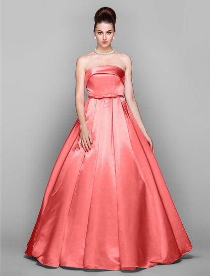 Wholesa Ball Gown Elegant Dress Quinceanera Prom Floor Length Sleeveless Strapless Satin with Bow(s)