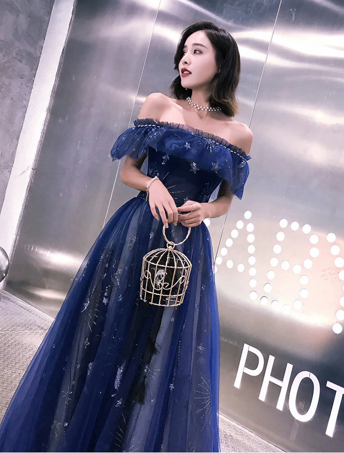 Wholesale A-Line Fairy Prom Dress Sparkle Party Dress Off Shoulder Short Sleeve Floor Length Tulle with Sequins Embroidery Bridesmaid Formal Evening