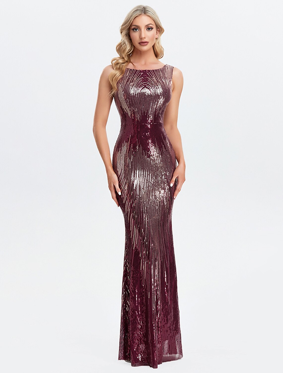 Wholesa Mermaid / Trumpet Sexy Sparkle & Shine Party Wear Formal Evening Dress Jewel Neck Sleeveless Floor Length Sequined with Sequin