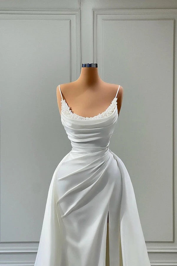 Mermaid Spaghetti Strap Floor Length Sleeveless High Split With Side Train Prom Dress Wedding Dress Elegant