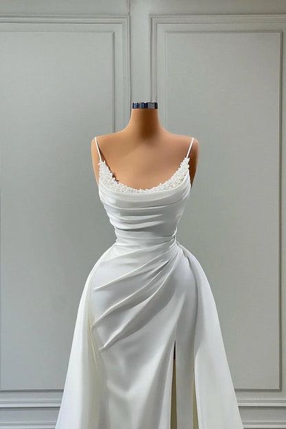 Mermaid Spaghetti Strap Floor Length Sleeveless High Split With Side Train Prom Dress Wedding Dress Elegant