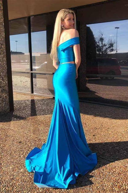 Wholesale Prom Dresses Two Piece Mermaid Sleeveless Off-The-Shoulder Sweep/Brush