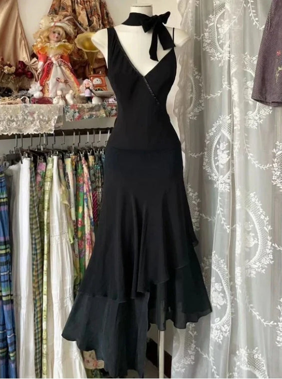 Aimishang Elegant Formal Black Dresses A Line Prom Dress V-neck Evenin