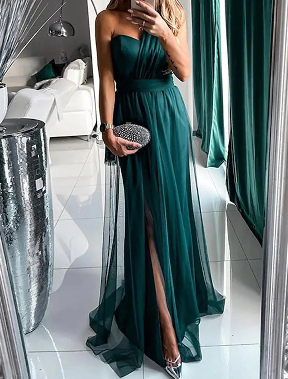 Wholesa A-Line Wedding Guest Dresses Sexy Dress Wedding Guest Prom Sweep / Brush Train Sleeveless One Shoulder Polyester with Pleats Slit