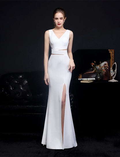 Wholesa Mermaid / Trumpet Prom Dresses Elegant Dress Formal Wedding Guest Floor Length Sleeveless V Neck Polyester with Slit