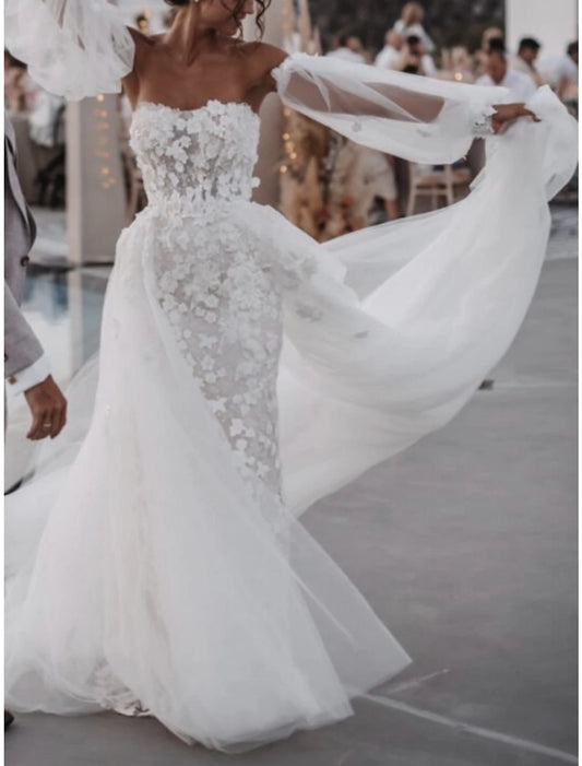 Wholesa Hall Formal Wedding Dresses A-Line Sweetheart Long Sleeve Court Train Lace Bridal Gowns With Pleats Appliques