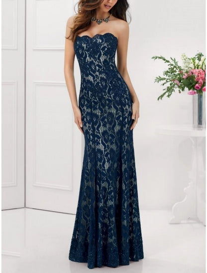 Wholesa Sheath / Column Mother of the Bride Dress Formal Party Elegant Strapless Floor Length Lace 3/4 Length Sleeve with Pleats Sequin