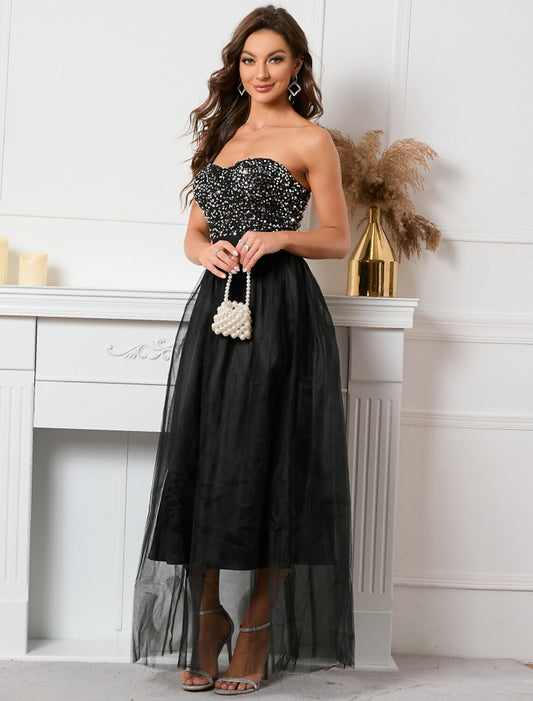 Wholesale A-Line Party Dresses Sparkle & Shine Dress Holiday Floor Length Sleeveless Strapless Sequined with Sequin