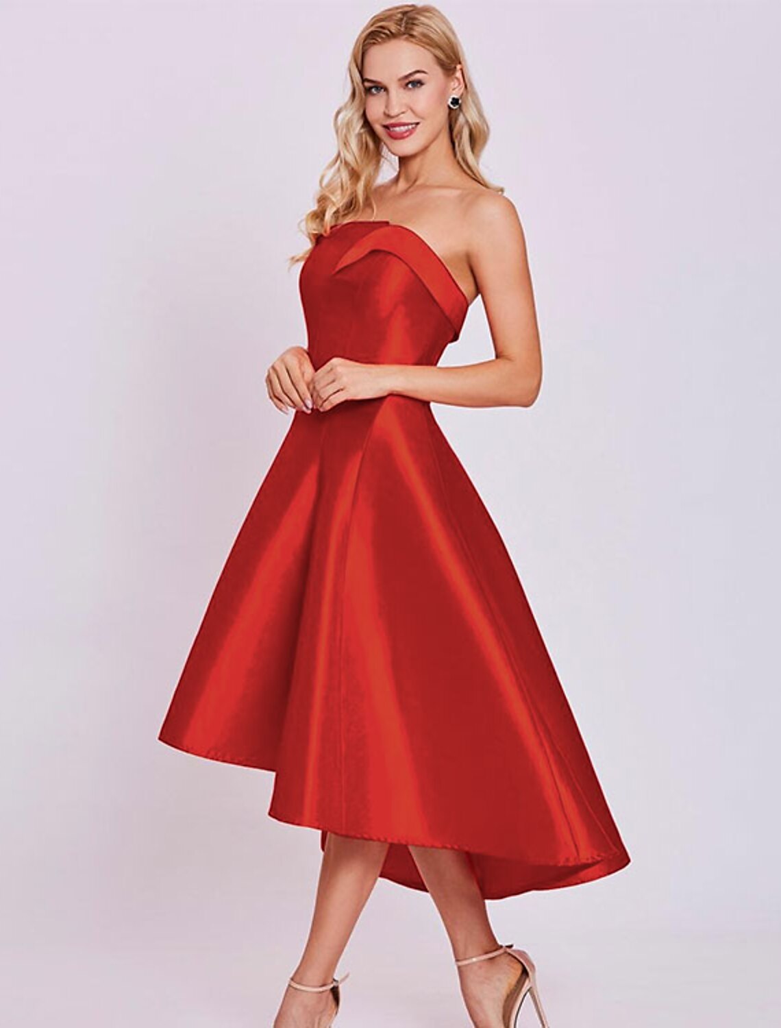 wholesale  A-Line Cocktail Dresses Minimalist Dress Homecoming Tea Length Sleeveless Strapless Satin with Sleek