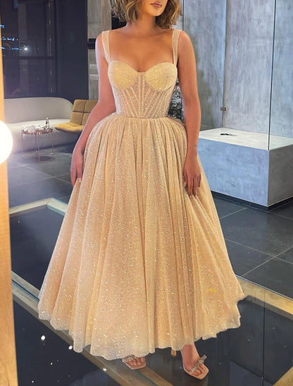 Wholesa Ball Gown Prom Dresses Corsets Dress Wedding Party Dress Birthday Ankle Length Sleeveless Spaghetti Strap Tulle with Glitter Sequin