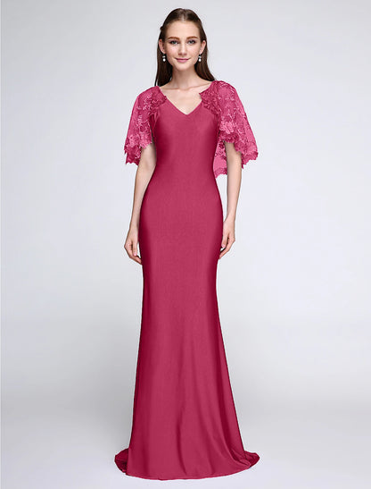 Aimishang Mermaid / Trumpet Bridesmaid Dress V Neck Sleeveless Wrap Included Sweep / Brush Train Jersey with Lace