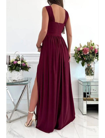 Wholesa A-Line Prom Dresses Sexy Dress Formal Wedding Guest Floor Length Sleeveless Halter Neck Bridesmaid Dress Chiffon with Ruched Slit