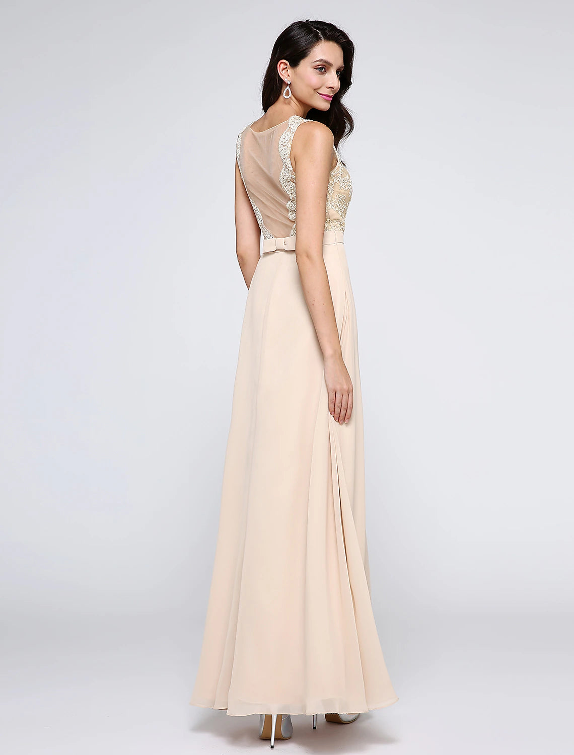 Wholesa Sheath / Column Beautiful Back Dress Holiday Cocktail Party Ankle Length Sleeveless Jewel Neck Chiffon with Lace