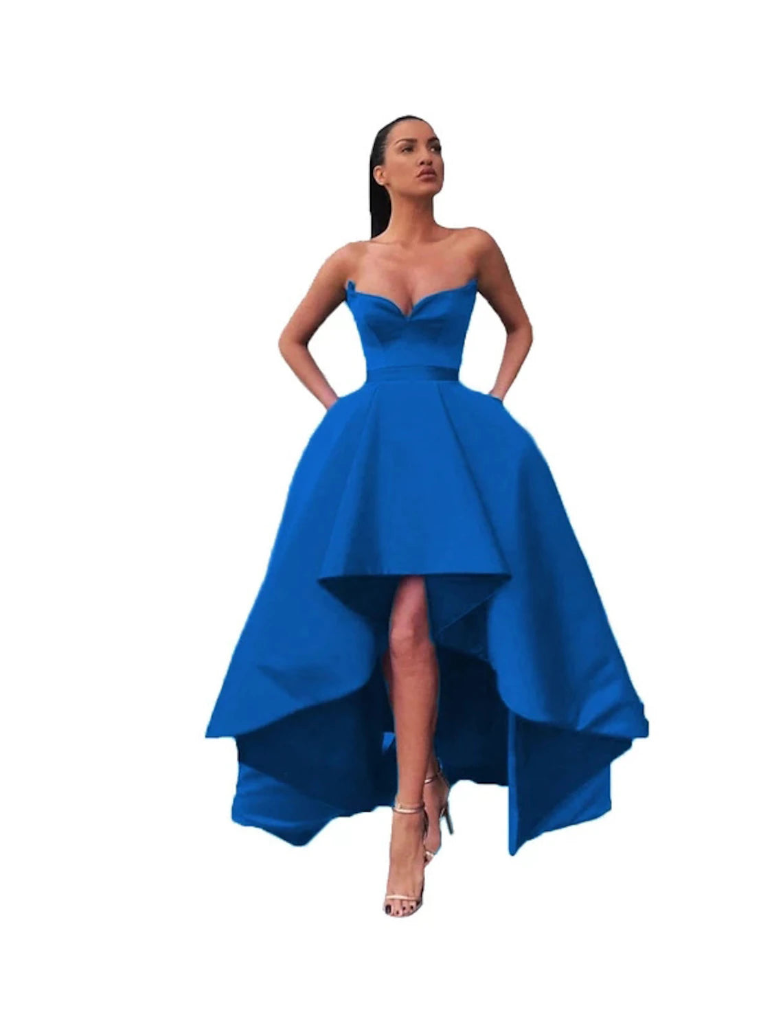 Wholesa  A-Line Prom Dresses Sexy Dress Wedding Guest Prom Asymmetrical Sleeveless Off Shoulder Pocket Satin with Pocket