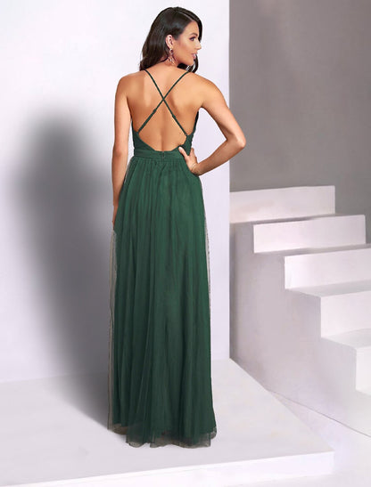 wholesale  A-Line Wedding Guest Dresses Casual Dress Party Wear Floor Length Sleeveless Spaghetti Strap Tulle with Pleats