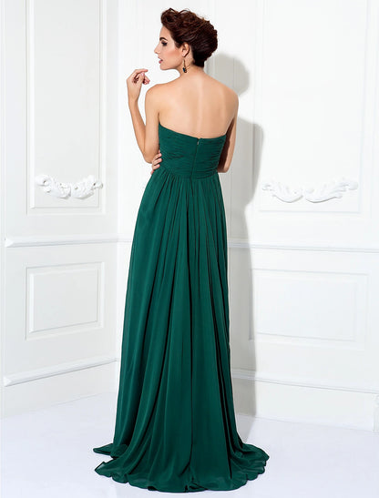 Wholesale A-Line Minimalist Dress Wedding Guest Sweep / Brush Train Sleeveless Strapless Chiffon with Pleats Ruched