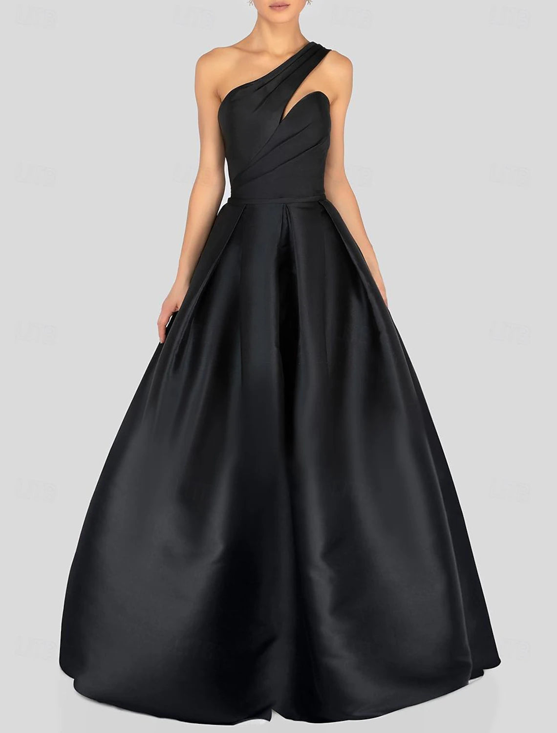 Wholesale A-Line Prom Dresses Gowns Evening Dresses Dress Black Formal Dress Floor Length Sleeveless One Shoulder Satin with Ruched