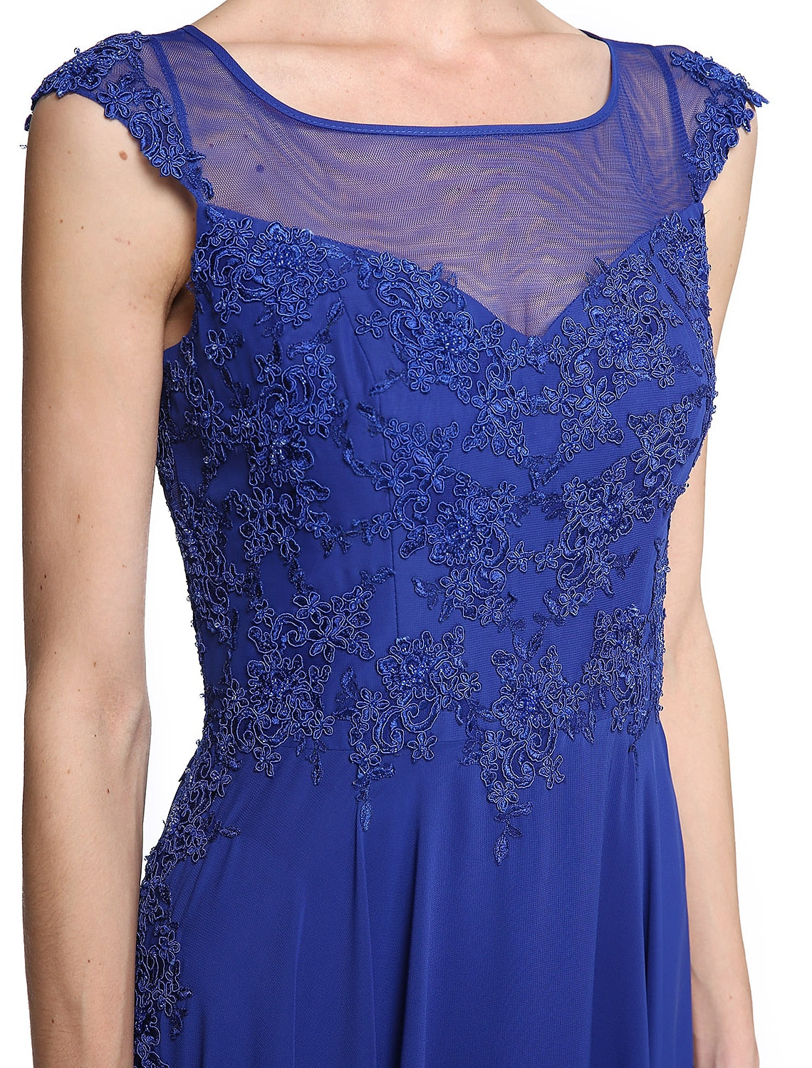 Wholesa  A-Line Mother of the Bride Dress Elegant Jewel Neck Ankle Length Chiffon Lace Sleeveless with Appliques